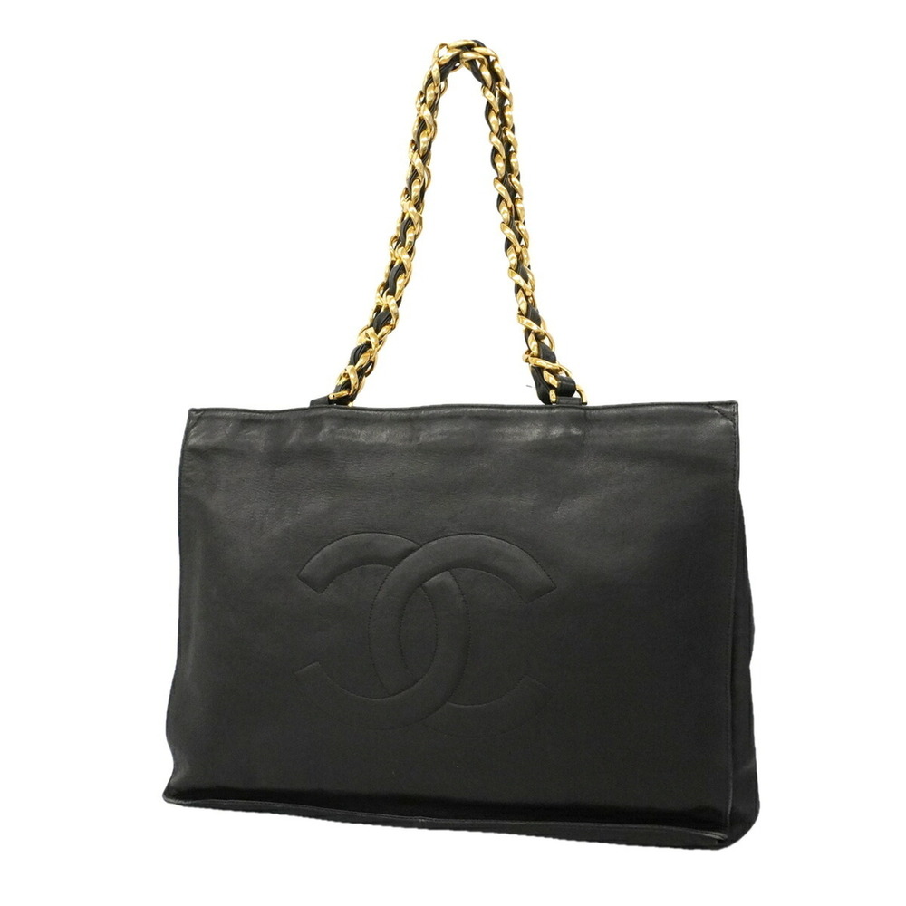Chanel Tote Bag/Chain Tote, Lambskin, Black, Women's
